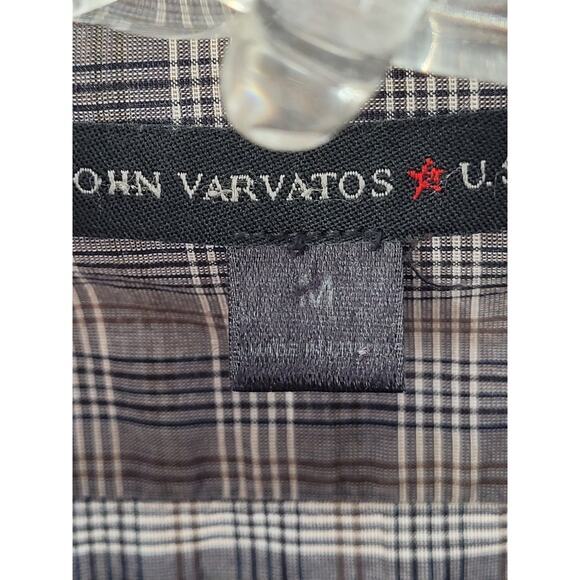 John Varvatos Star Gray Plaid Long Sleeve Button Up Mens Grunge Shirt siz Medium - Picture 10 of 14